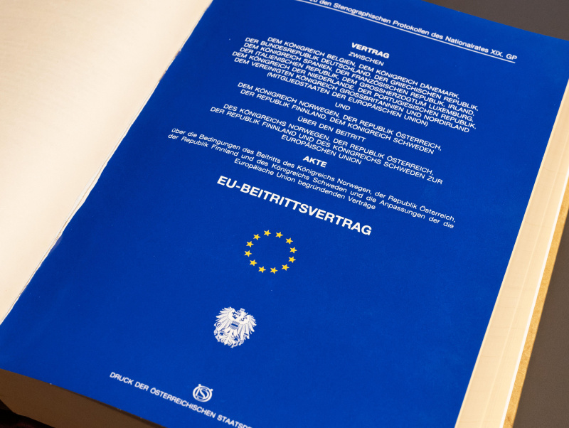 Titelblatt des EU-Beitrittsvertrages in den Stenografischen Protokollen des Nationalrates (11. d. B.)