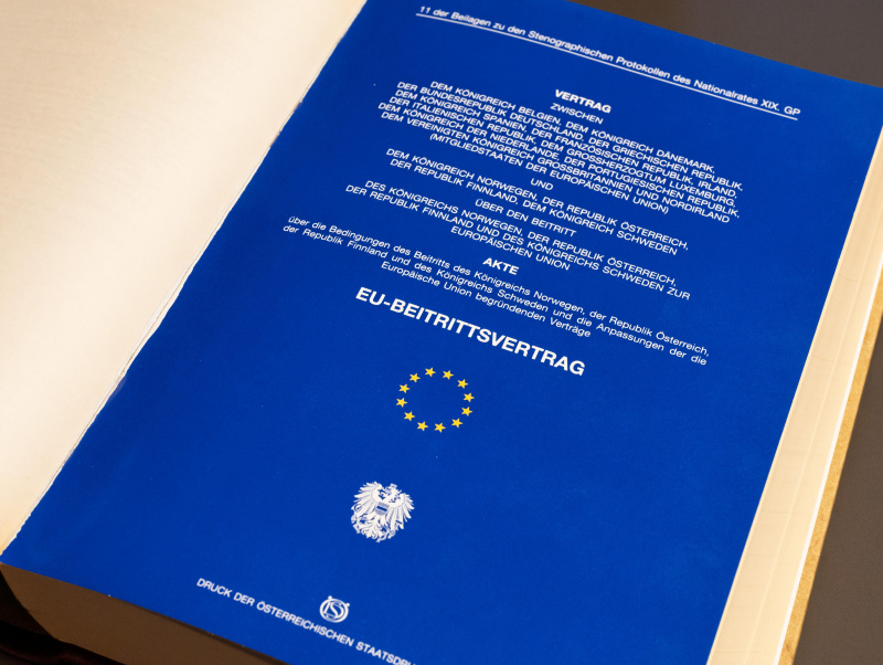 Titelblatt des EU-Beitrittsvertrages in den Stenografischen Protokollen des Nationalrates (11. d. B.)