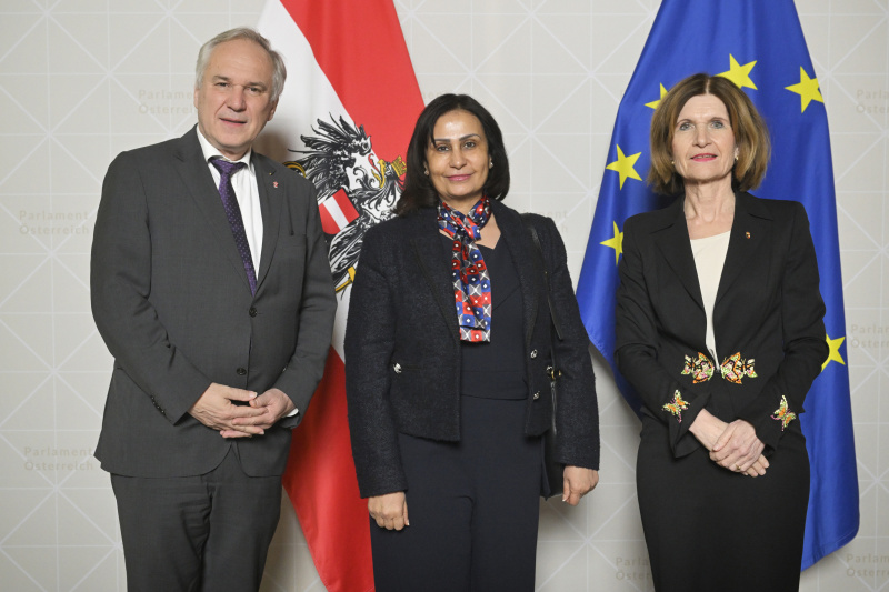 Von links: Nationalratspräsident Walter Rosenkranz (FPÖ), OSZE Mitglied, Bundesratspräsidentin Andrea Eder-Gitschthaler (ÖVP)