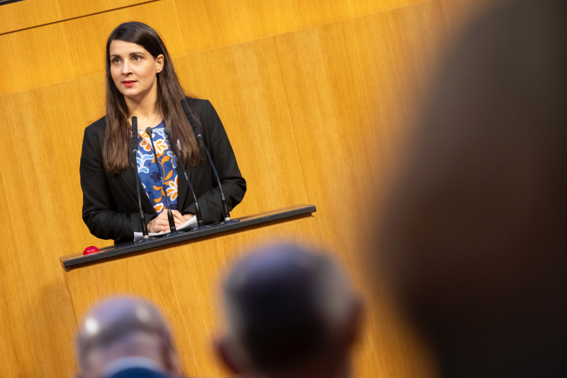 Am Redner:innenpult: Nationalratsabgeordnete Meri Disoski (GRÜNE)