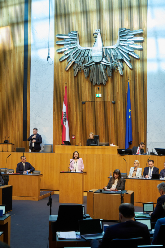 Am Redner:innenpult Nationalratsabgeordnete Alma Zadić (GRÜNE)