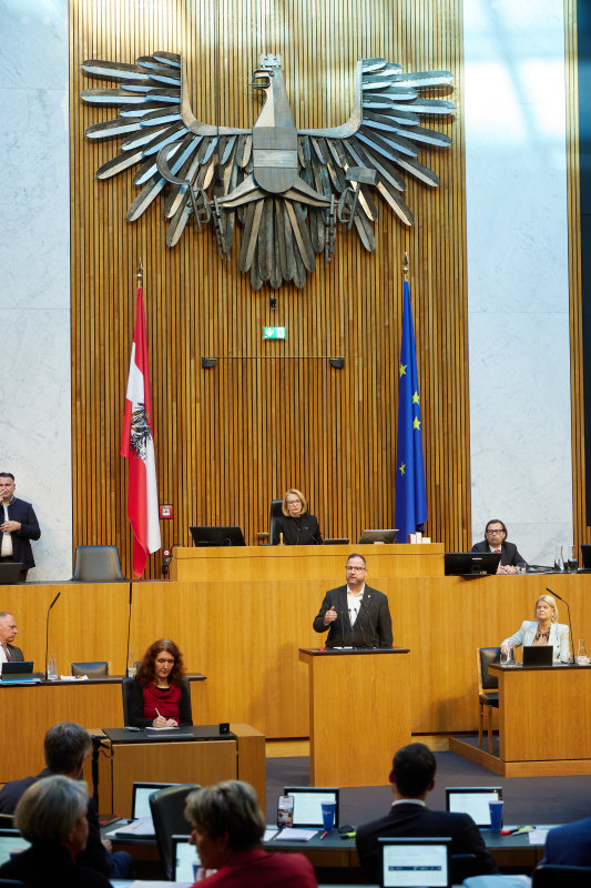 Am Redner:innenpult Nationalratsabgeordneter Christian Hafenecker (FPÖ)