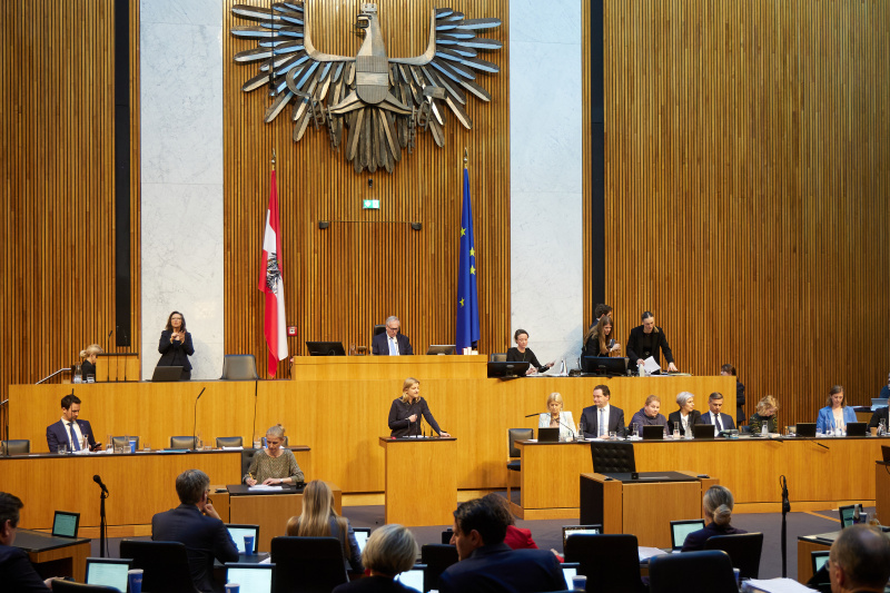 Am Redner:innenpult Nationalratsabgeordnete Barbara Teiber (SPÖ)