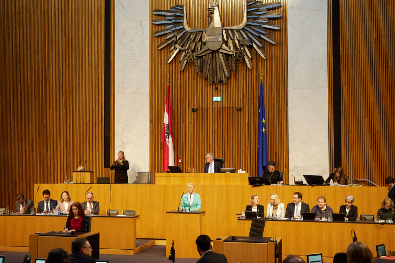 Am Redner:innenpult Nationalratsabgeordnete Irene Neumann-Hartberger (ÖVP)