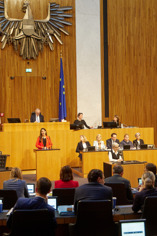 Am Redner:innenpult Nationalratsabgeordnete Meri Disoski (GRÜNE)