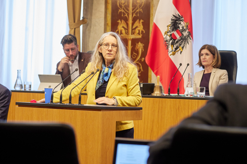 Am Redner:innenpult Bundesrätin Simone Jagl (GRÜNE)