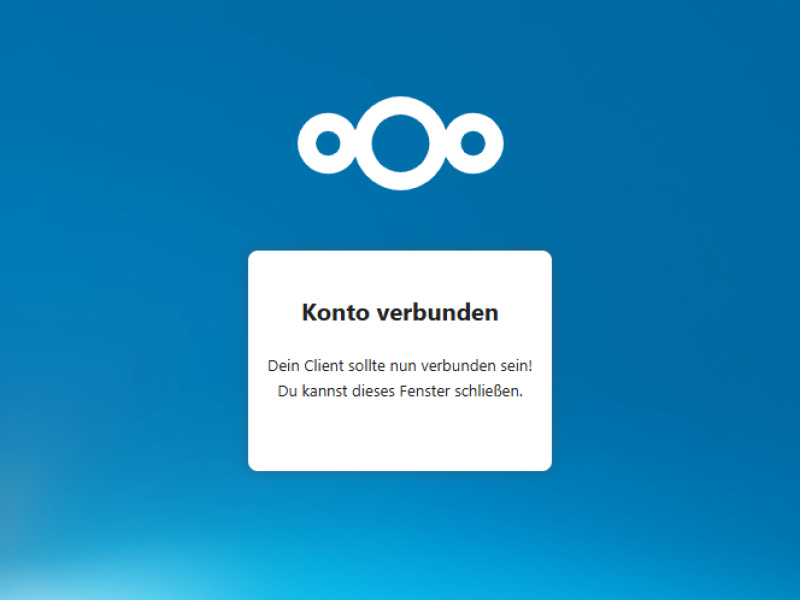 Konto verbunden. Dei Client sollte nun verbunden sein! Du kannst dieses Fenster schließen