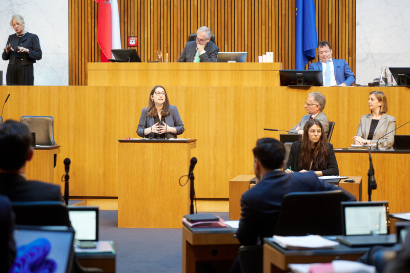 Am Redner:innenpult: Nationalratsabgeordnete Julia Elisabeth Herr (SPÖ)