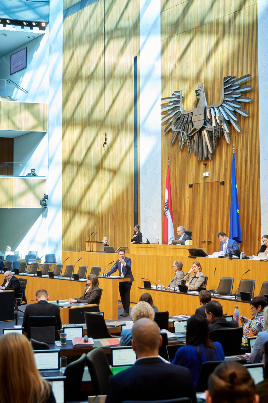 Am Redner:innenpult: Nationalratsabgeordneter Jakob Schwarz (GRÜNE)