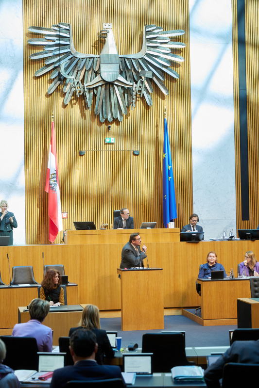 Am Redner:innenpult: Nationalratsabgeordneter Christoph Steiner (FPÖ)