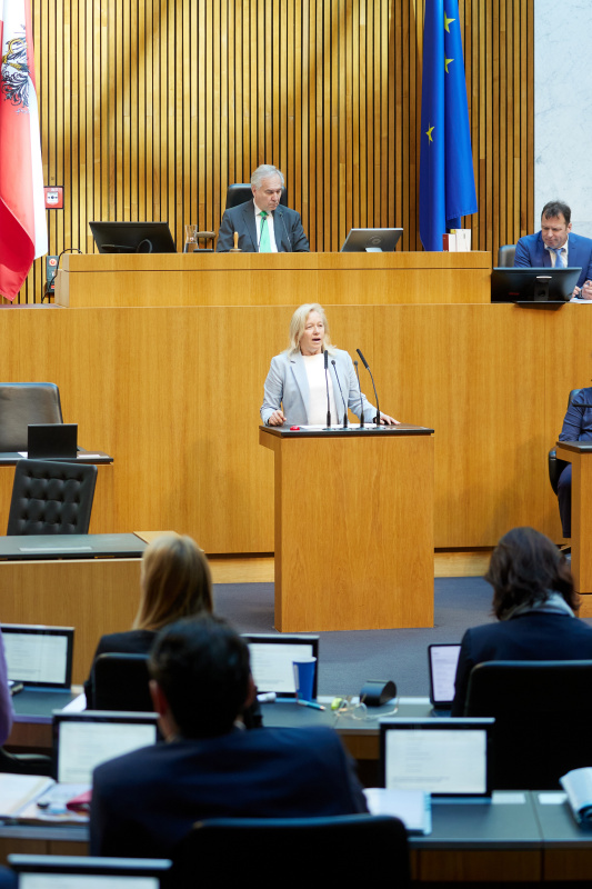 Am Redner:innenpult: Nationalratsabgeordnete Verena Nussbaum (SPÖ)