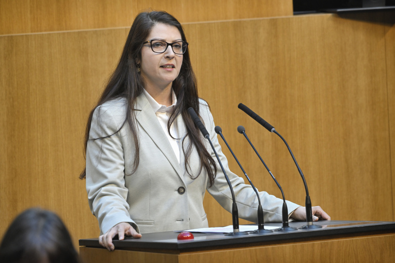 Am Redner:innenpult: Nationalratsabgeordnete Muna Duzdar (SPÖ)