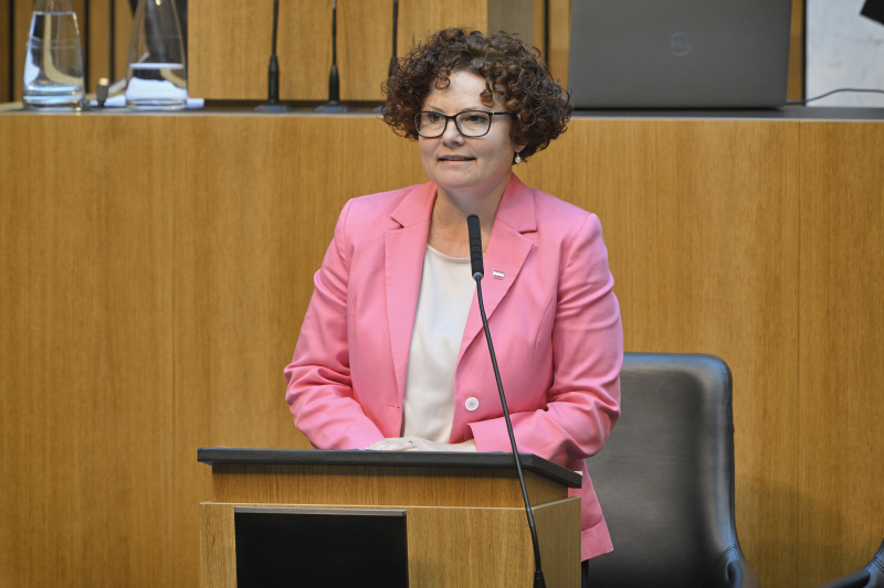 Am Redner:innenpult: Staatssekretärin Elisabeth Zehetner (ÖVP)