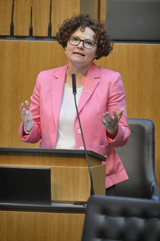 Am Redner:innenpult: Staatssekretärin Elisabeth Zehetner (ÖVP)