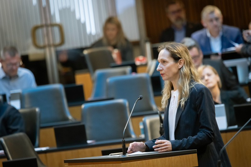Am Redner:innenpult Nationalratsabgeordnete Agnes Sirkka Prammer (GRÜNE)