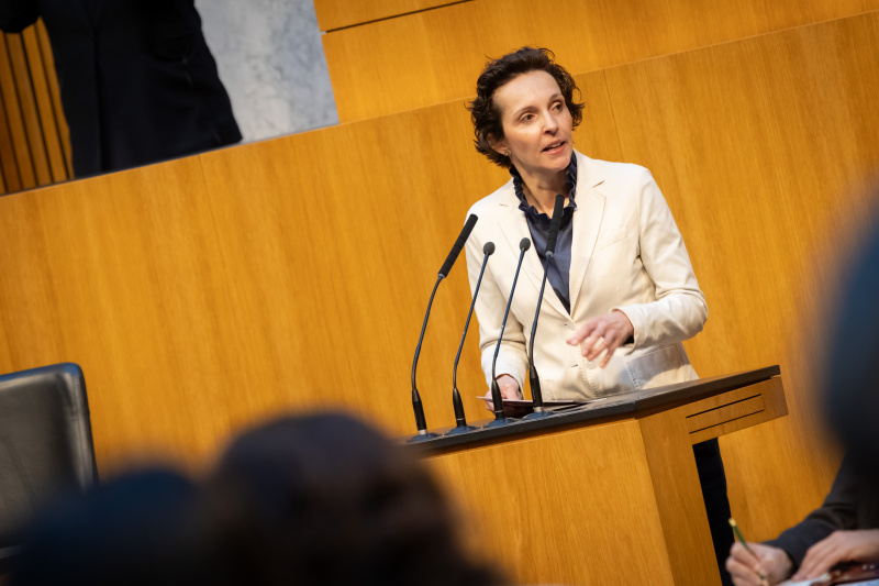 Am Redner:innenpult Nationalratsabgeordnete Martina von Künsberg Sarre (NEOS)