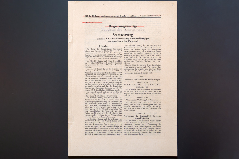 Beschluss der Genehmigung des Staatsvertrags im Nationalrat am 7.6.1955