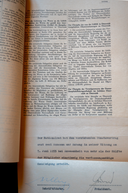 Beschluss der Genehmigung des Staatsvertrags im Nationalrat am 7.6.1955