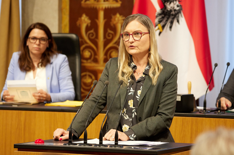 Am Redner:innenpult: Bundesrätin Claudia Hauschildt-Buschberger (GRÜNE)
