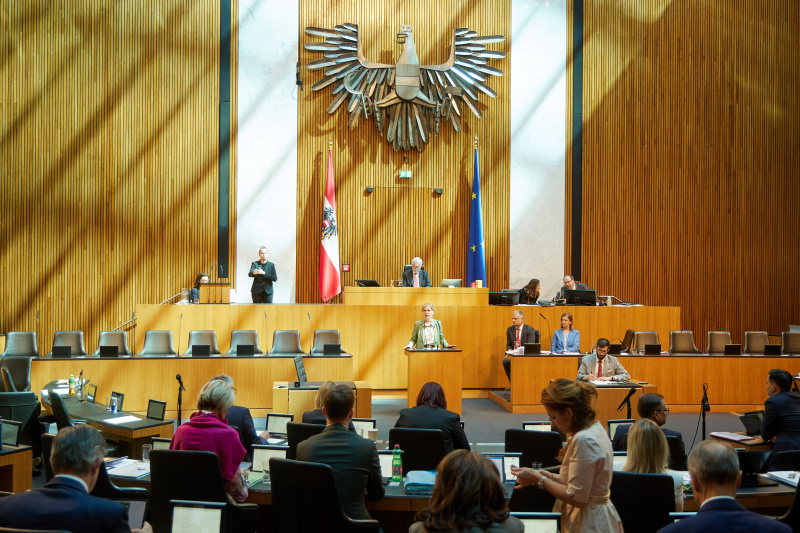 Am Redner:innenpult: Nationalratsabgeordnete Leonore Gewessler (GRÜNE)