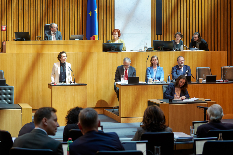 Am Redner:innenpult: Nationalratsabgeordnete Martina von Künsberg Sarre (NEOS)