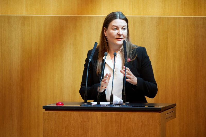 Am Redner:innenpult: Nationalratsabgeordnete Karin Doppelbauer (NEOS)