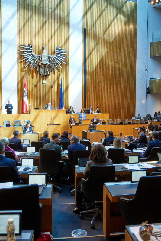 Am Redner:innenpult: Staatssekretärin Barbara Eibinger-Miedl (ÖVP)