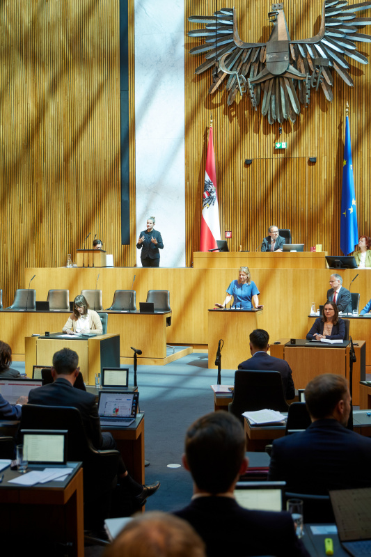 Am Redner:innenpult: Nationalratsabgeordnete Barbara Teiber (SPÖ)