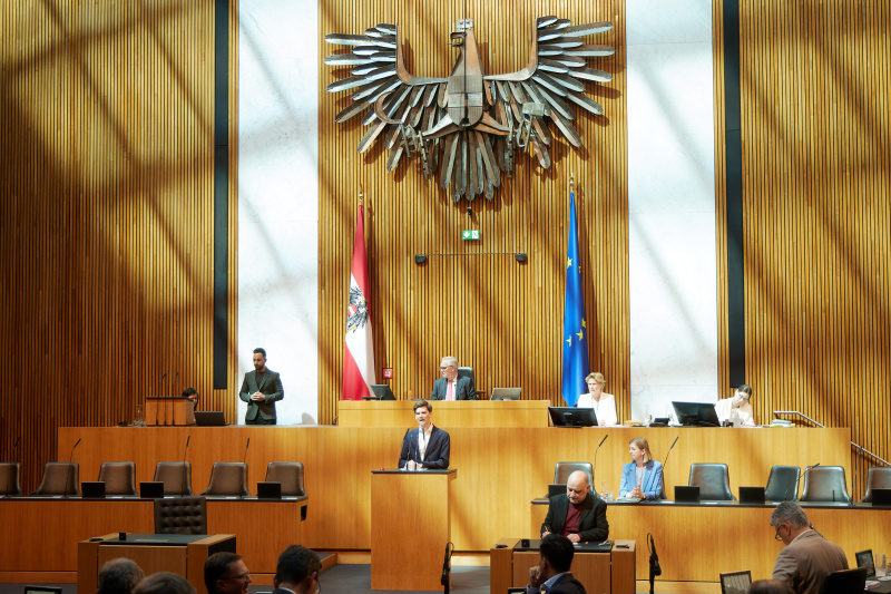 Am Redner:innenpult: Nationalratsabgeordneter Douglas Hoyos-Trautmansdorff (NEOS)