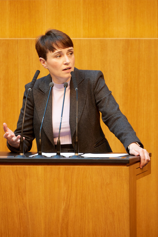 Am Redner:innenpult: Nationalratsabgeordnete Sigrid Maurer (GRÜNE)