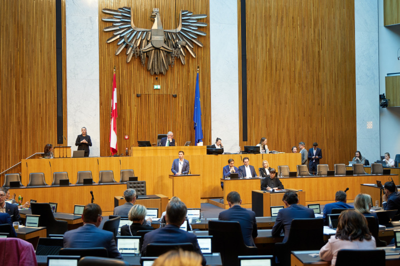 Am Redner:innenpult: Nationalratsabgeordneter David Stögmüller (GRÜNE)