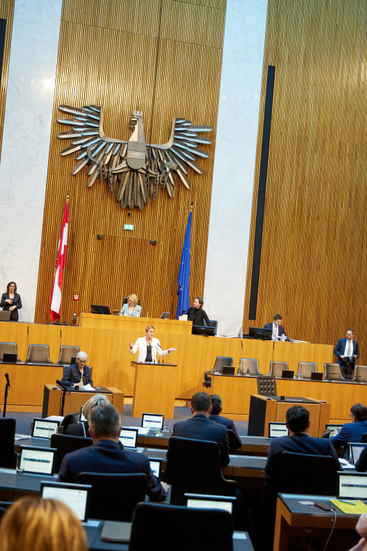 Am Redner:innenpult: Nationalratsabgeordnete Dagmar Belakowitsch (FPÖ)