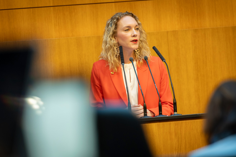 Am Redner:innenpult Nationalratsabgeordnete Pia Maria Wieninger (SPÖ)