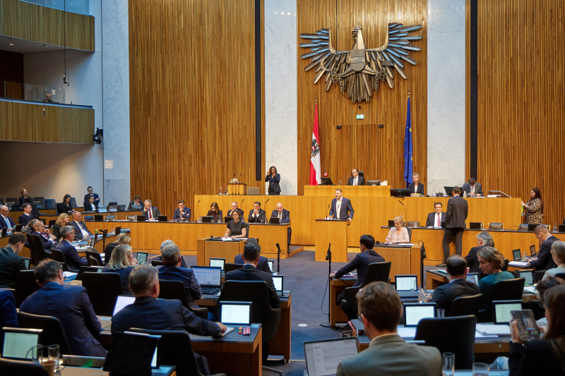 Am Redner:innenpult: Nationalratsabgeordneter Michael Schnedlitz (FPÖ)