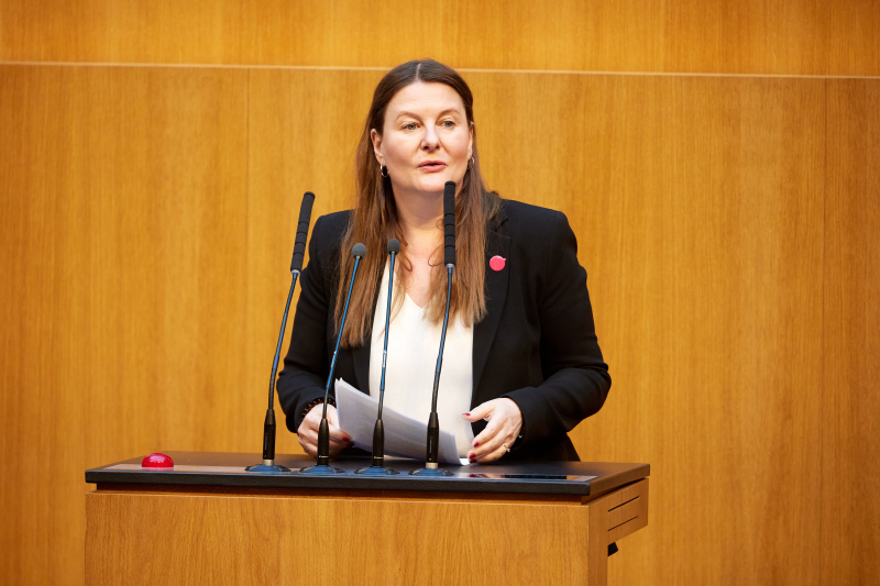 Am Redner:innenpult: Nationalratsabgeordnete Karin Doppelbauer (NEOS)