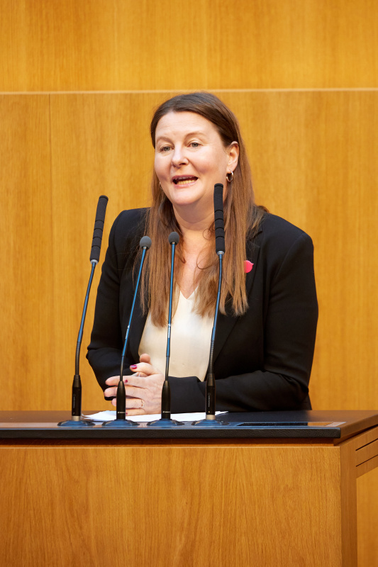 Am Redner:innenpult: Nationalratsabgeordnete Karin Doppelbauer (NEOS)