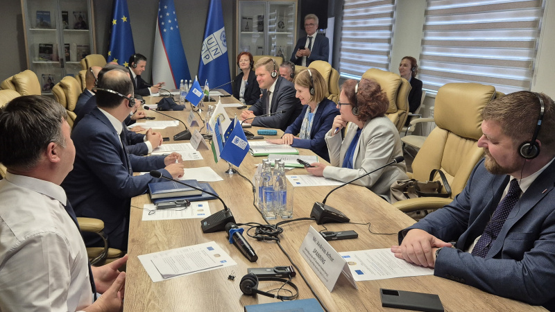 Aussprache. Rechte Tischhälfte: Österreichsiech Delegation unter der Leitung von Bundesratspräsidentin Andrea Eder-Gitschthaler (ÖVP) (3. von rechts)