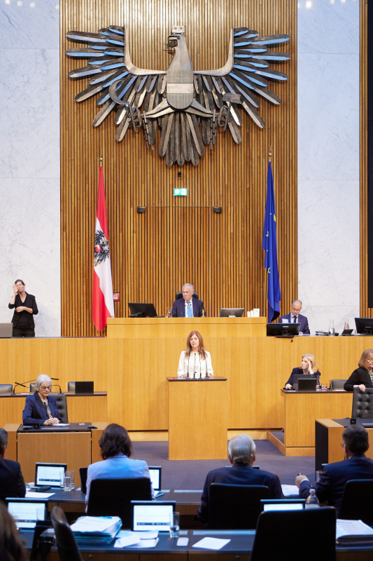 Am Redner:innenpult: Nationalratsabgeordnete Angelika Baumgartner (ÖVP)