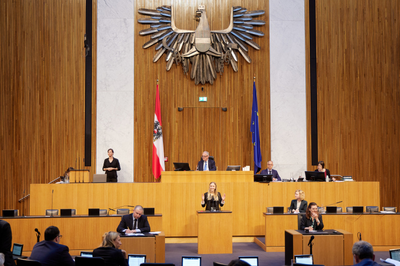 Am Redner:innenpult: Nationalratsabgeordnete Ines Holzegger (NEOS)