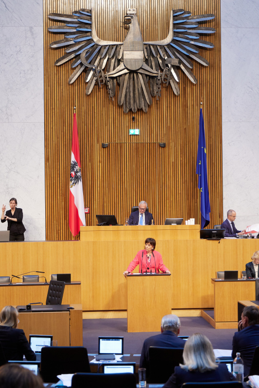 Am Redner:innenpult: Nationalratsabgeordnete Petra Oberrauner (SPÖ)