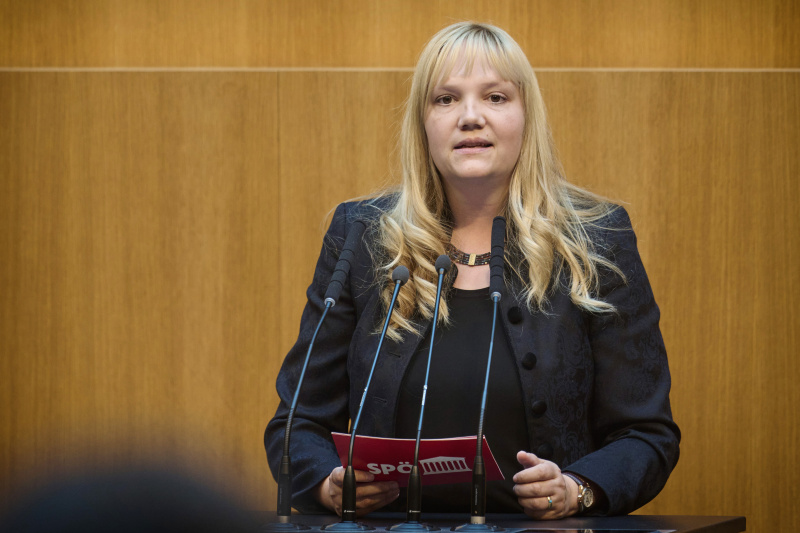 Am Redner:innenpult: Nationalratsabgeordnete Elisabeth Feichtinger (SPÖ)