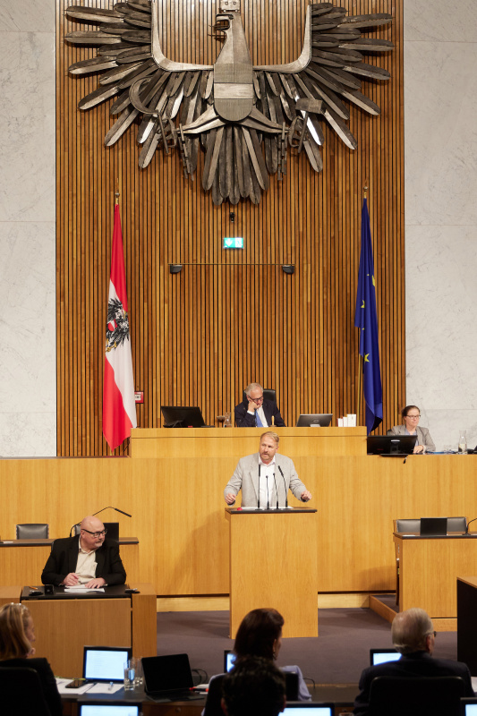 Am Redner:innenpult: Nationalratsabgeordneter Markus Leinfellner (FPÖ)