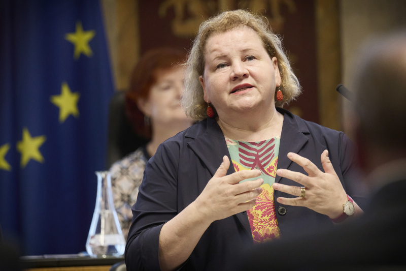 Am Redner:innenpult: Sozialministerin Korinna Schumann (SPÖ)