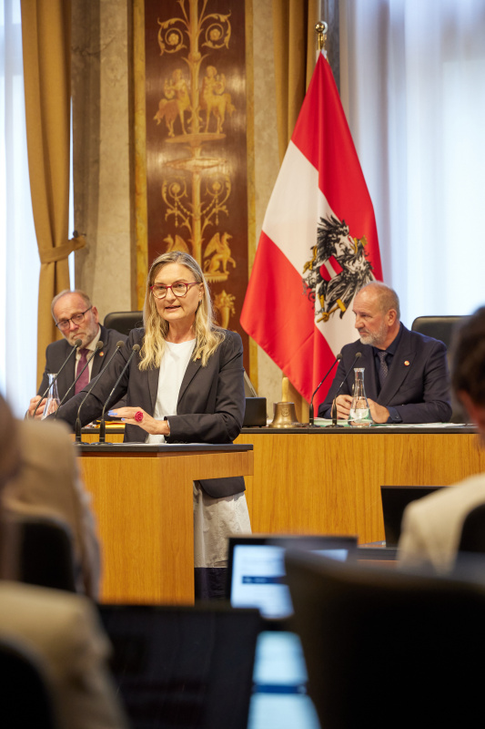 Am Redner:innenpult: Bundesrätin Claudia Hauschildt-Buschberger (GRÜNE)