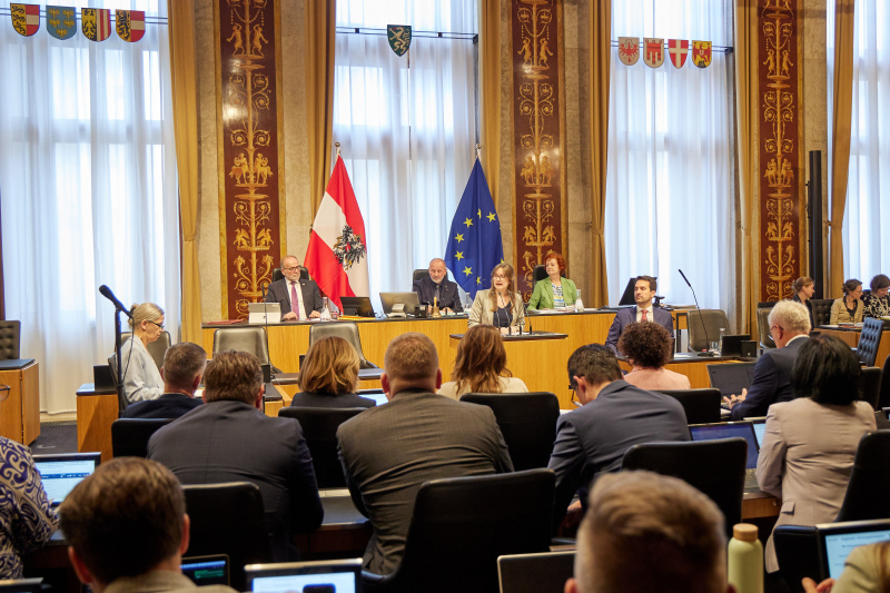 Am Redner:innenpult: Bundesrätin Julia Deutsch (NEOS)