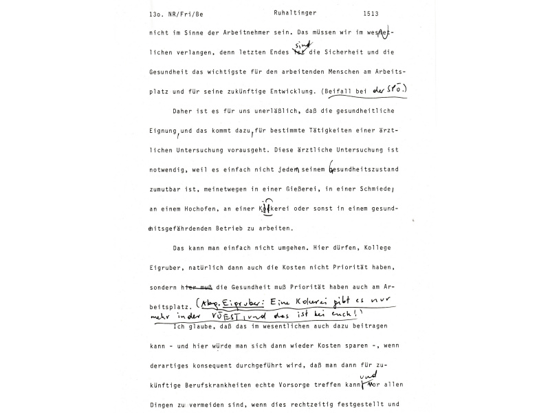 Seite einer händisch korrigierten Rede