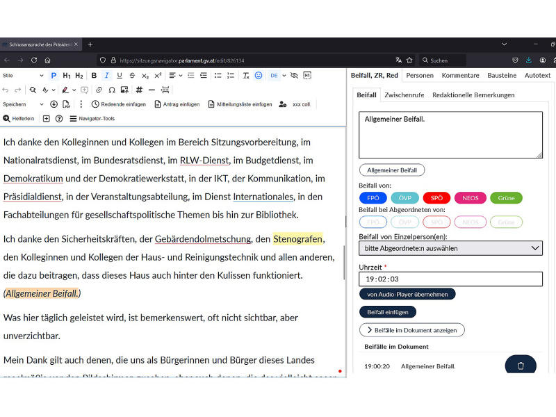Sitzungsnavigator neu - Editorenmaske