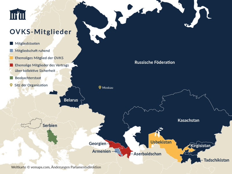 OKVS- Mitlgieder (Mitgliedstaaten; Mitgliedstaaten ruhend, Ehemaliges Mitlgied der OVKS, Ehemalige Mitglieder des Vertrags über kollektive Sicherheit, Beobachterstaat)