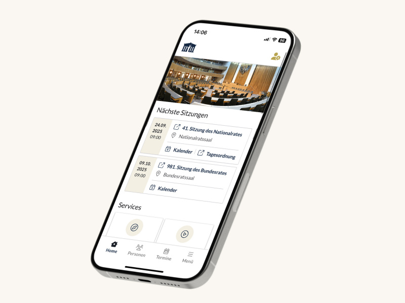 Die App des österreichischen Parlaments auf einem Handy-Bildschirm