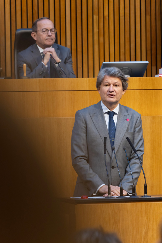 Am Rednerpult: Abgeordnete zum EU-Parlament Helmut Brandstätter (NEOS). Zweiter Nationalratspräsident Peter Haubner (ÖVP) am Präsidium